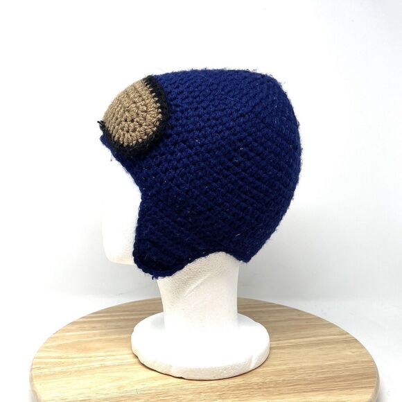 Hand Knit Blue Among Us Beanie With Ear Flaps - Picture 4 of 6